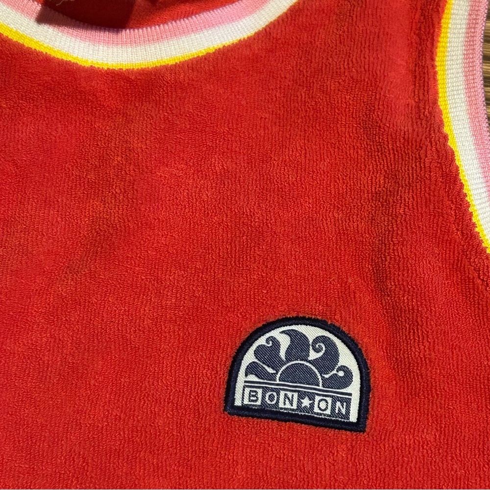 NWOT Bonton Red Sleeveless Dress with Logo and Trim - Picture 5 of 7